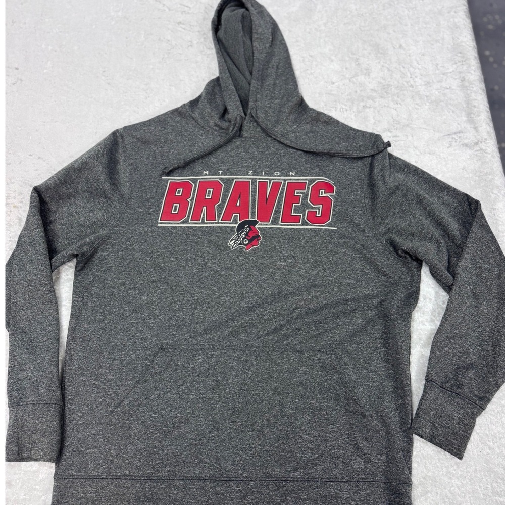 Mt. Zion‎ Braves Hoodie Women Medium Gray Graphic Sweatshirt Excellent